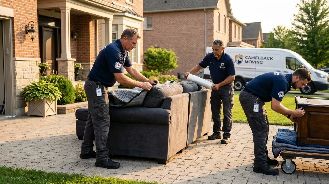 Large estate moving crew wrapping furniture in Saint Ignace, MI