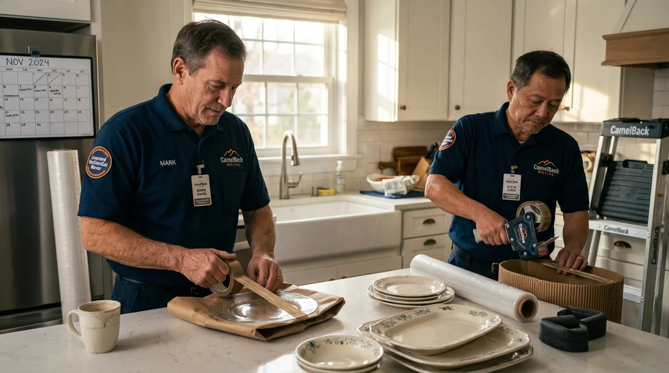 Professional crew packing kitchen dishware in Saint Ignace, MI